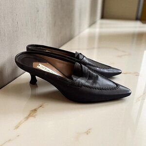 DONALD J PLINER Brown Leather Mules Kitten Heels Size 9